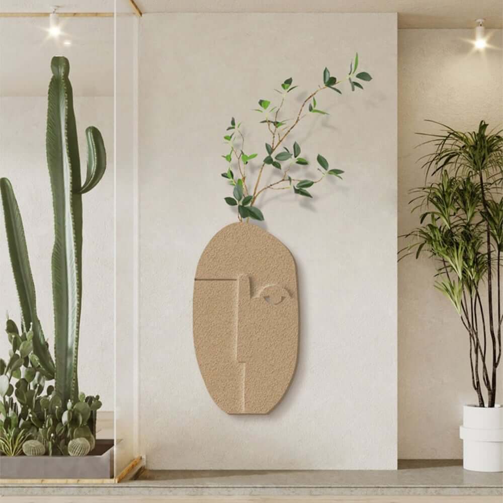 Natural Sandstone Abstract Wall Plant with Green Foliage