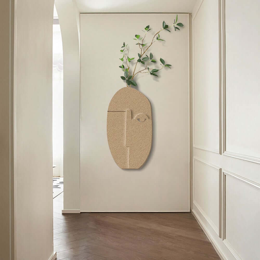 Natural Sandstone Abstract Wall Plant with Green Foliage