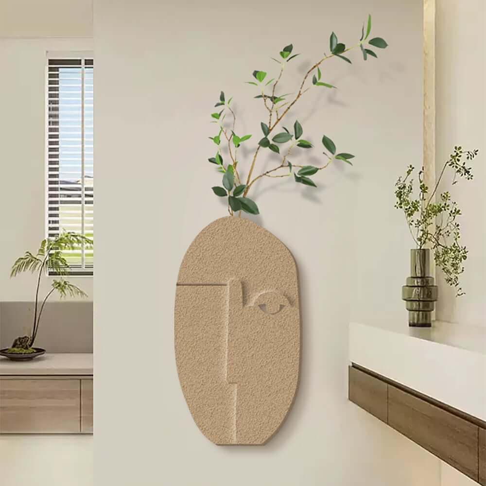 Natural Sandstone Abstract Wall Plant with Green Foliage