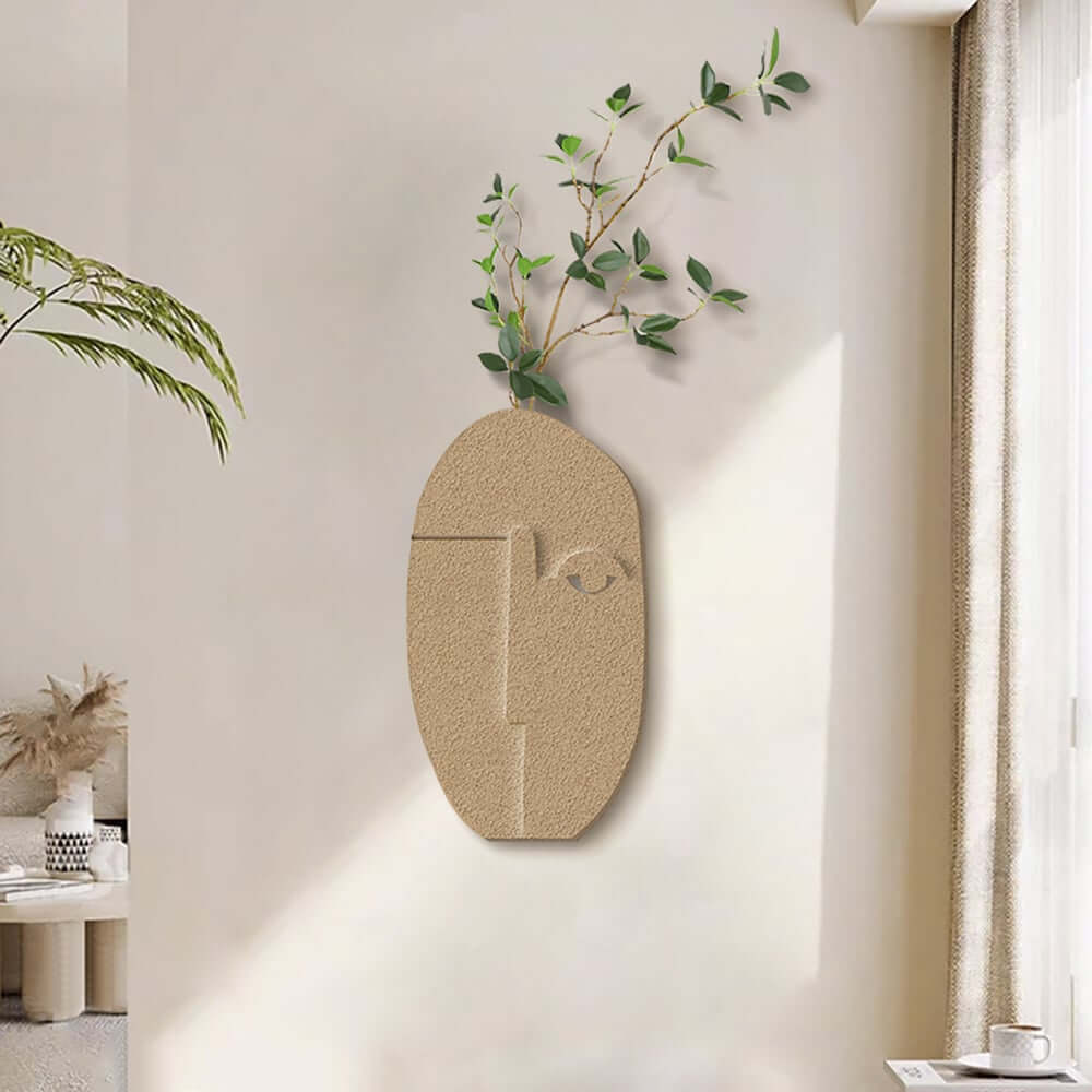 Natural Sandstone Abstract Wall Plant with Green Foliage