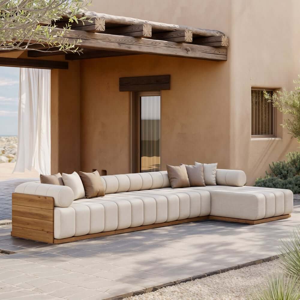 Natural Teak Frame Modern Outdoor Sofa Chair Set Without Coffee Table