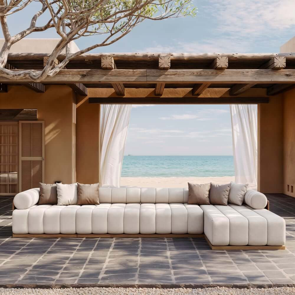 Natural Teak Frame Modern Outdoor Sofa Chair Set Without Coffee Table