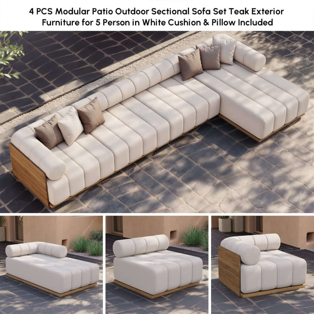 Natural Teak Frame Modern Outdoor Sofa Chair Set Without Coffee Table