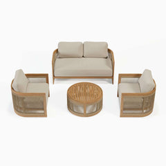 Natural Teak Outdoor Sofa Set with Cushions - Modern Comfort for 4