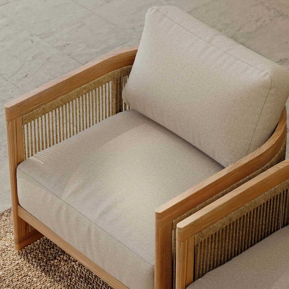 Natural Teak Outdoor Sofa Set with Cushions - Modern Comfort for 4