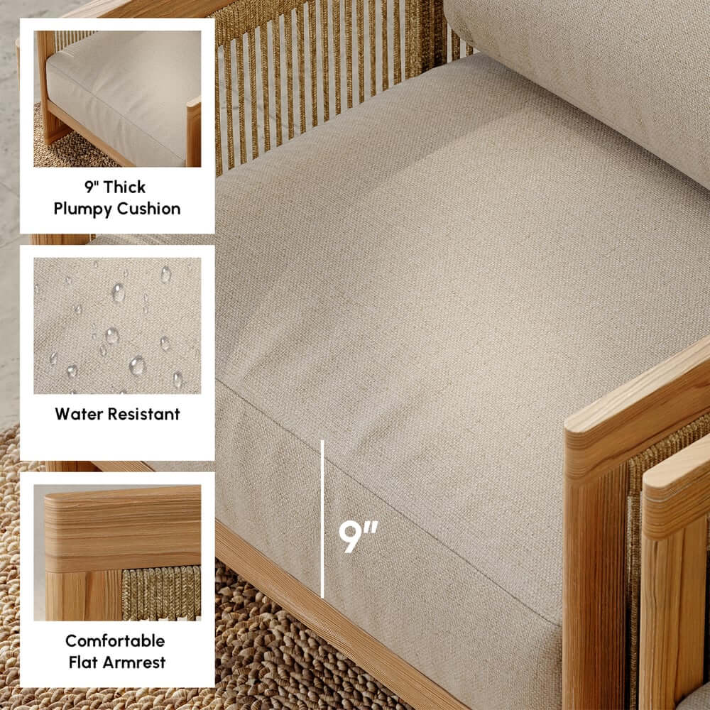 Natural Teak Outdoor Sofa Set with Cushions - Modern Comfort for 4