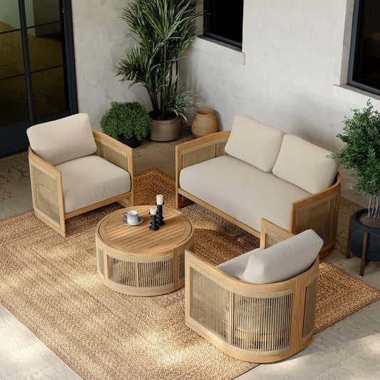 Natural Teak Outdoor Sofa Set with Cushions - Modern Comfort for 4 Main Product Image
