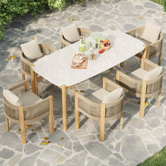 Natural Teak Wood and Concrete Outdoor Dining Set - Boho Style for 6 Main Product Image