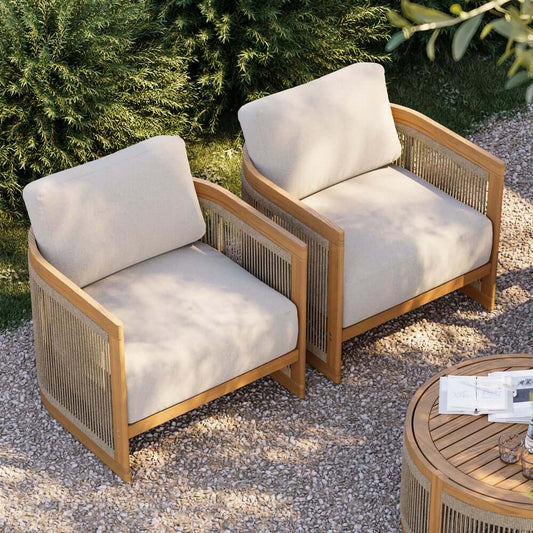 Natural Teak Wood Boho Outdoor Arm Chair with Cushions