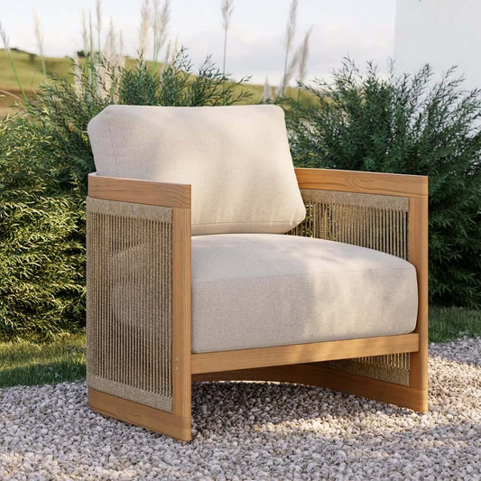 Natural Teak Wood Boho Outdoor Arm Chair with Cushions Main Product Image