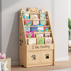 Natural Wood Children's Bookcase with Bear Head Cutout Design