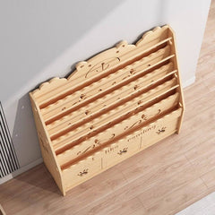 Natural Wood Children's Bookcase with Bear Head Cutout Design