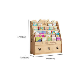 Natural Wood Children's Bookcase with Bear Head Cutout Design Dimensions
