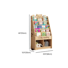 Natural Wood Children's Bookcase with Bear Head Cutout Design Dimensions