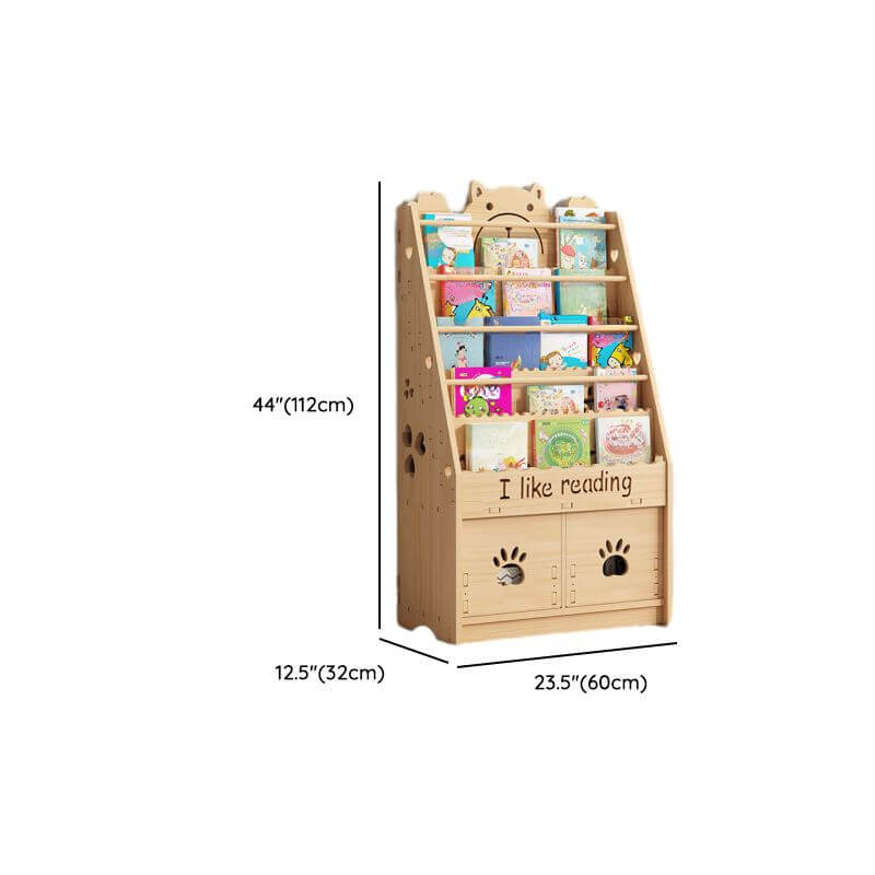 Natural Wood Children's Bookcase with Bear Head Cutout Design Dimensions