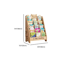 Natural Wood Children's Bookcase with Bear Head Cutout Design Dimensions