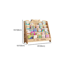 Natural Wood Children's Bookcase with Bear Head Cutout Design Dimensions