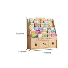 Natural Wood Children's Bookcase with Bear Head Cutout Design Dimensions
