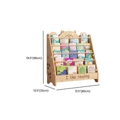Natural Wood Children's Bookcase with Bear Head Cutout Design Dimensions