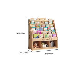 Natural Wood Children's Bookcase with Bear Head Cutout Design Dimensions