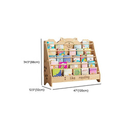 Natural Wood Children's Bookcase with Bear Head Cutout Design Dimensions