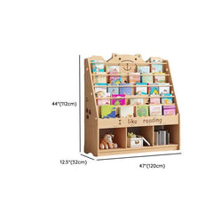 Natural Wood Children's Bookcase with Bear Head Cutout Design Dimensions