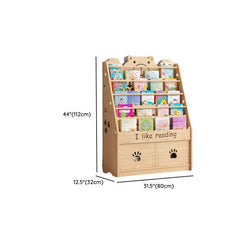Natural Wood Children's Bookcase with Bear Head Cutout Design Dimensions