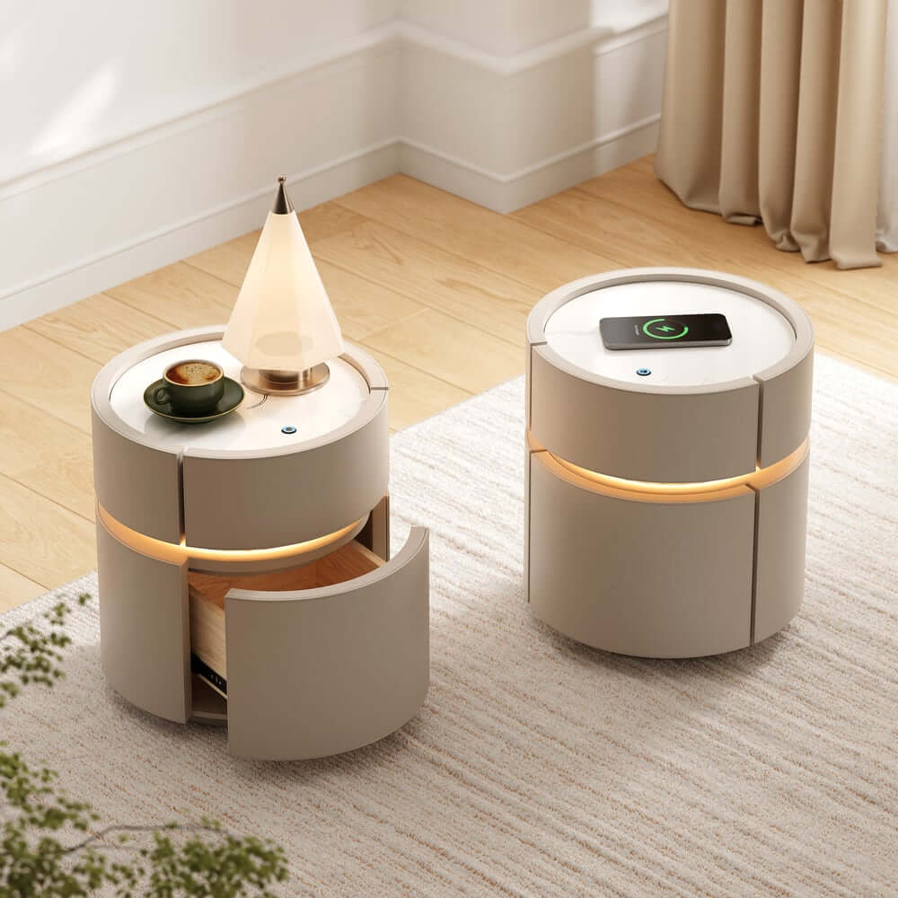 Nightstand With Wireless Charging And LED Light