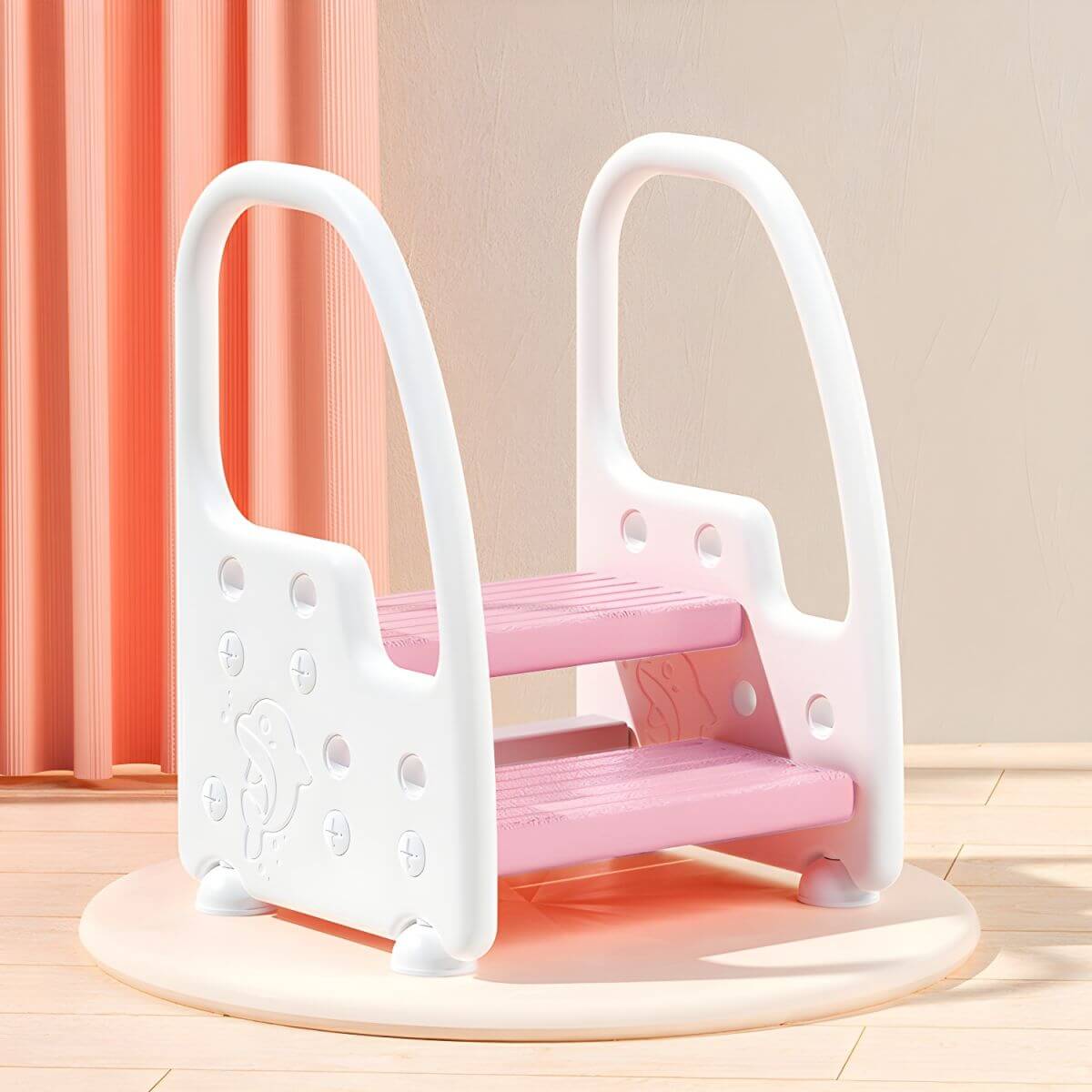 Non-Slip Kids Step Stool with Ergonomic Armrests and Textured Treads