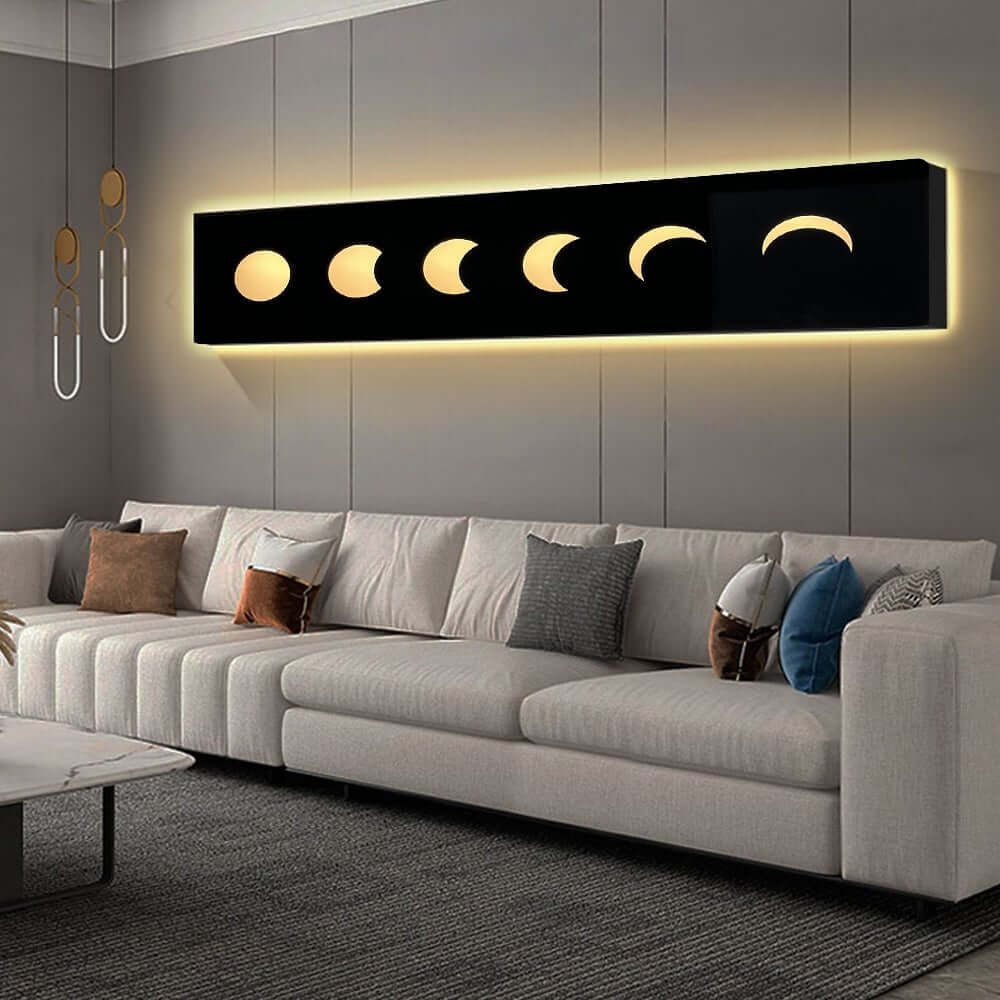 Nordic MDF Wall Art with LED Moon Phase Design and USB Lighting