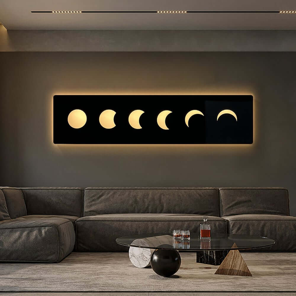Nordic MDF Wall Art with LED Moon Phase Design and USB Lighting