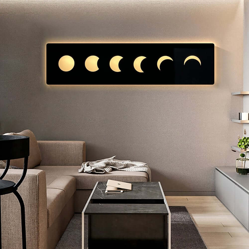 Nordic MDF Wall Art with LED Moon Phase Design and USB Lighting