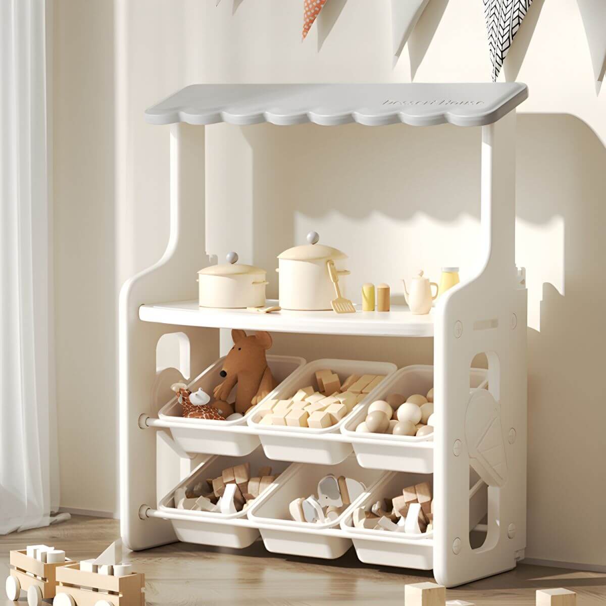 Nordic-Style Plastic Toy Storage Unit with Open Display Shelf