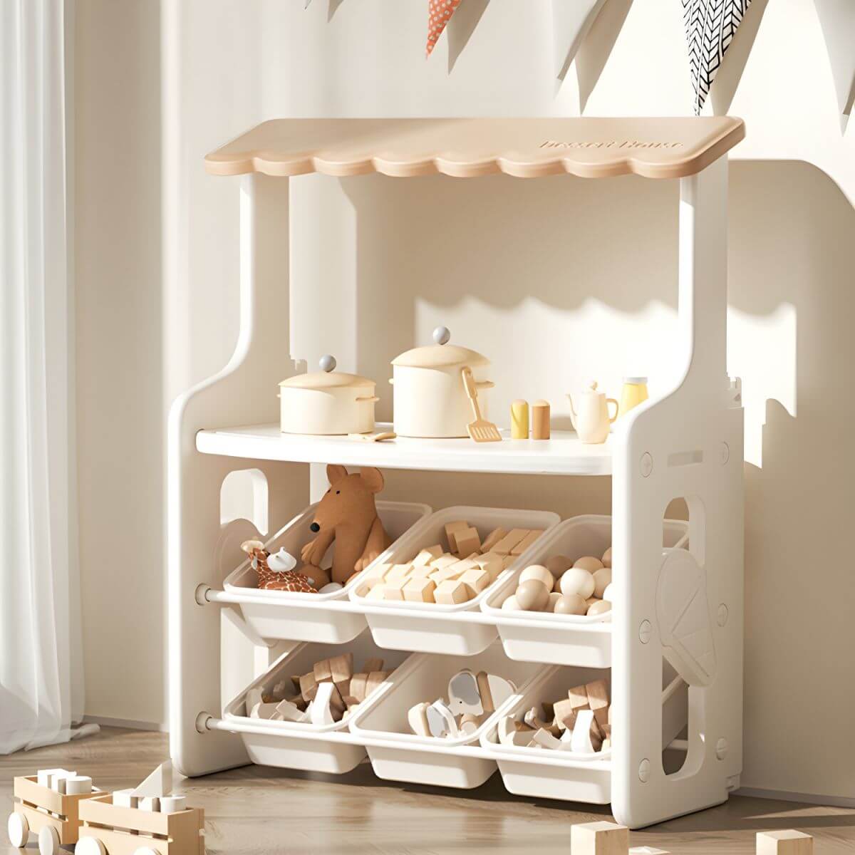 Nordic-Style Plastic Toy Storage Unit with Open Display Shelf