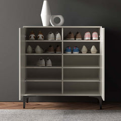 Off White Modern Metal Shoe Cabinet with 2 Doors and 10 Shelves