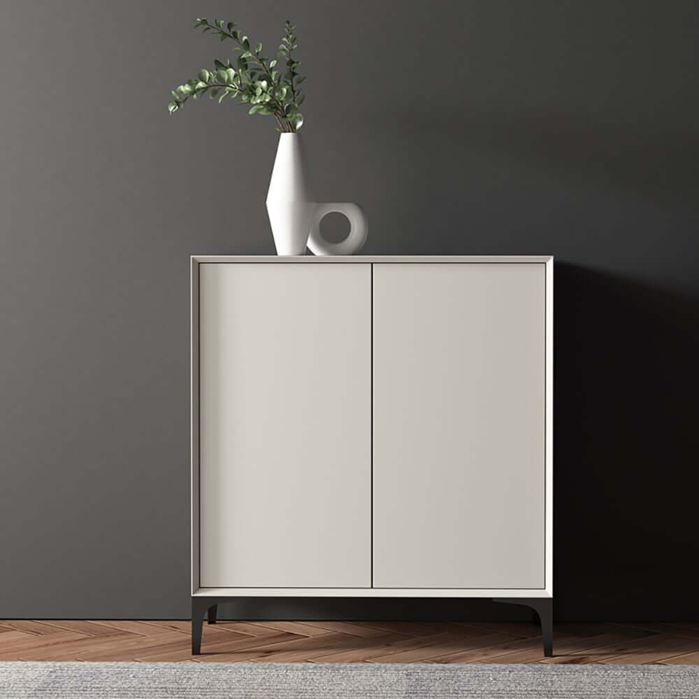 Off White Modern Metal Shoe Cabinet with 2 Doors and 10 Shelves