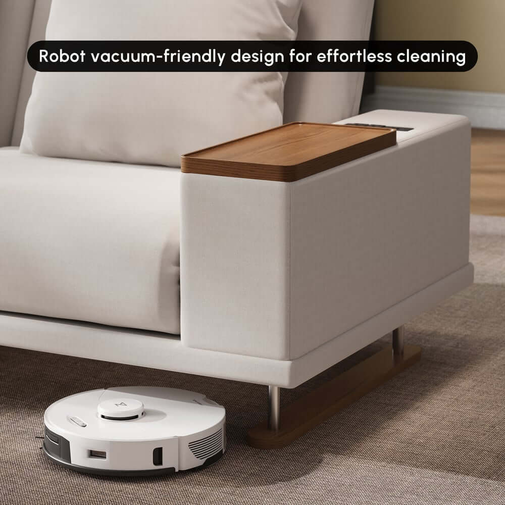 Off-White Velvet Mid-Century Modern Sofa Bed With Storage