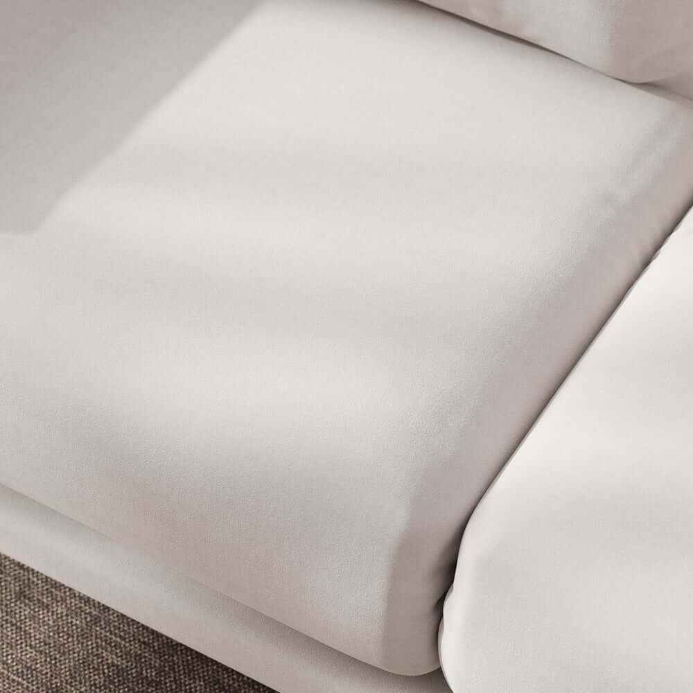 Off-White Velvet Mid-Century Modern Sofa Bed With Storage