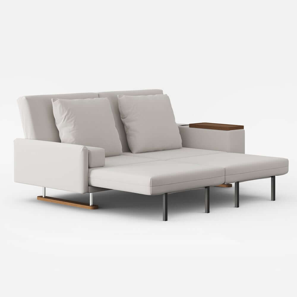 Off-White Velvet Mid-Century Modern Sofa Bed With Storage