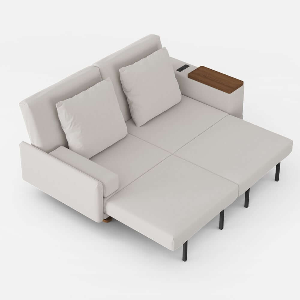 Off-White Velvet Mid-Century Modern Sofa Bed With Storage