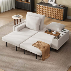 Off-White Velvet Mid-Century Modern Sofa Bed With Storage Main Product Image