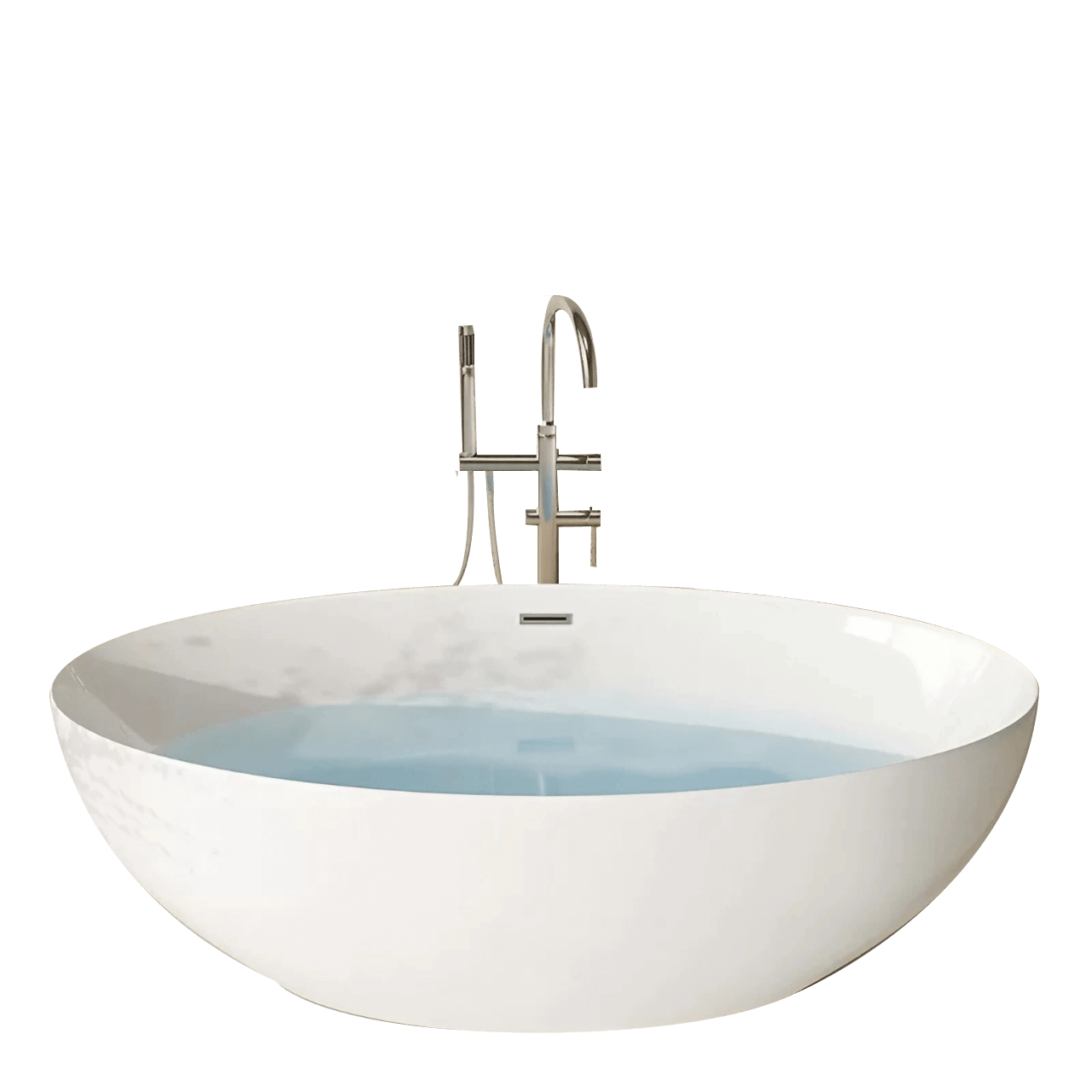 Sleek 63-inch oval soaking tub in white acrylic, perfect for a serene bathroom retreat