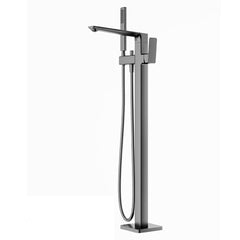 Floor Mount Tub Filler Brass Freestanding Bathtub Faucet with Hand Shower Chrome