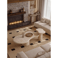 Organic Travertine Coffee Table Set with Sculptural Curves and Tiered Function