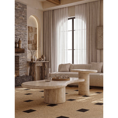 Organic Travertine Coffee Table Set with Sculptural Curves and Tiered Function