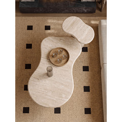 Organic Travertine Coffee Table Set with Sculptural Curves and Tiered Function