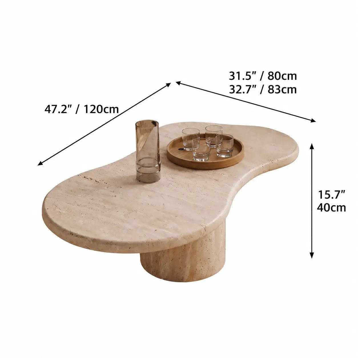 Organic Travertine Coffee Table Set with Sculptural Curves and Tiered Function Dimensions