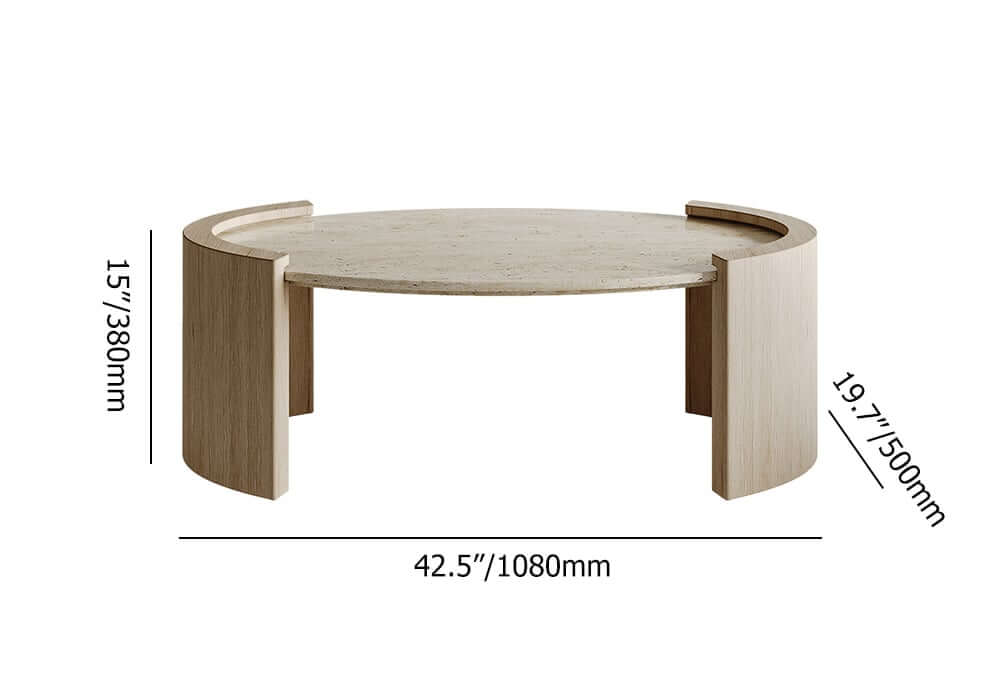 Oval Beige Travertine Coffee Table With Double Pedestal Base Dimensions