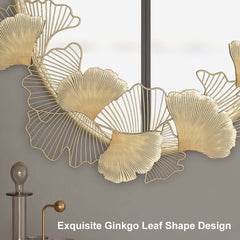 Oval Gold Accent Mirror with Sculpted Ginkgo Leaf Frame