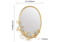Oval Gold Accent Mirror with Sculpted Ginkgo Leaf Frame Dimensions